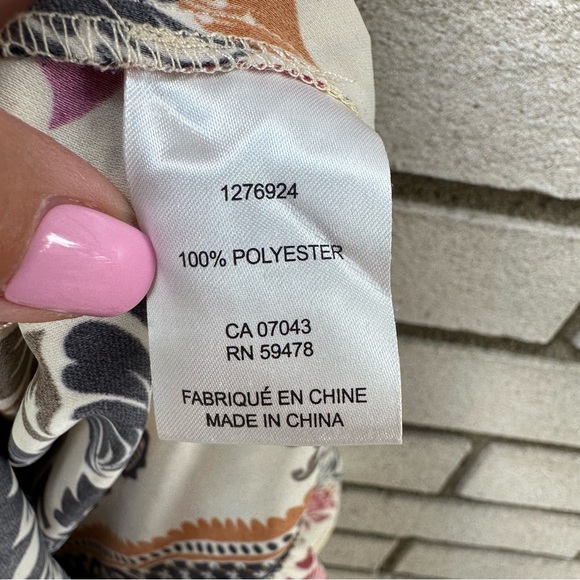 Joie Floral Boho Shirt Dress Large Cream Navy Multicolor Button Front Ruffle Hem - Picture 9 of 10